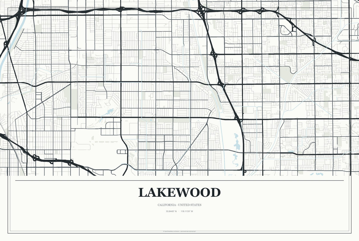 Lakewood, California City Map Aluminum Sign in Gallery Air style