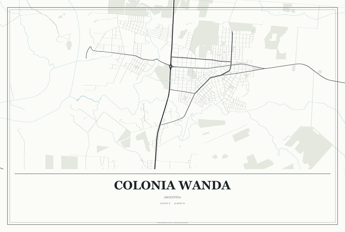 Colonia Wanda, Argentina City Map Aluminum Sign in Gallery Air style