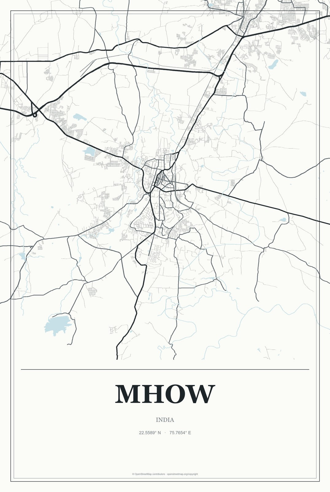 Mhow, India City Map Aluminum Sign in Gallery Air style