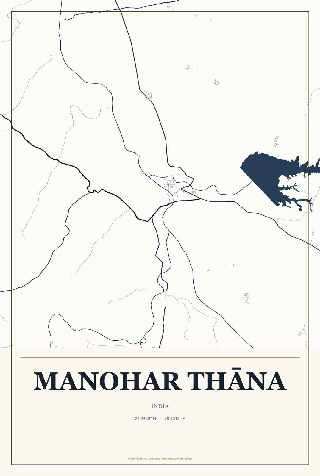 Manohar Thāna, India City Map Aluminum Sign in Citrine Modern style