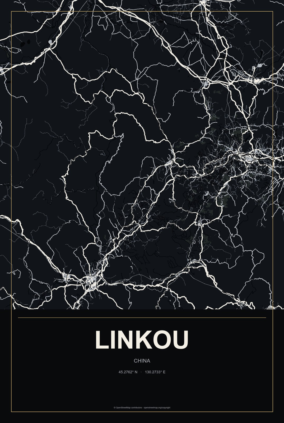Linkou, China City Map Aluminum Sign in Metropolitan Noir style