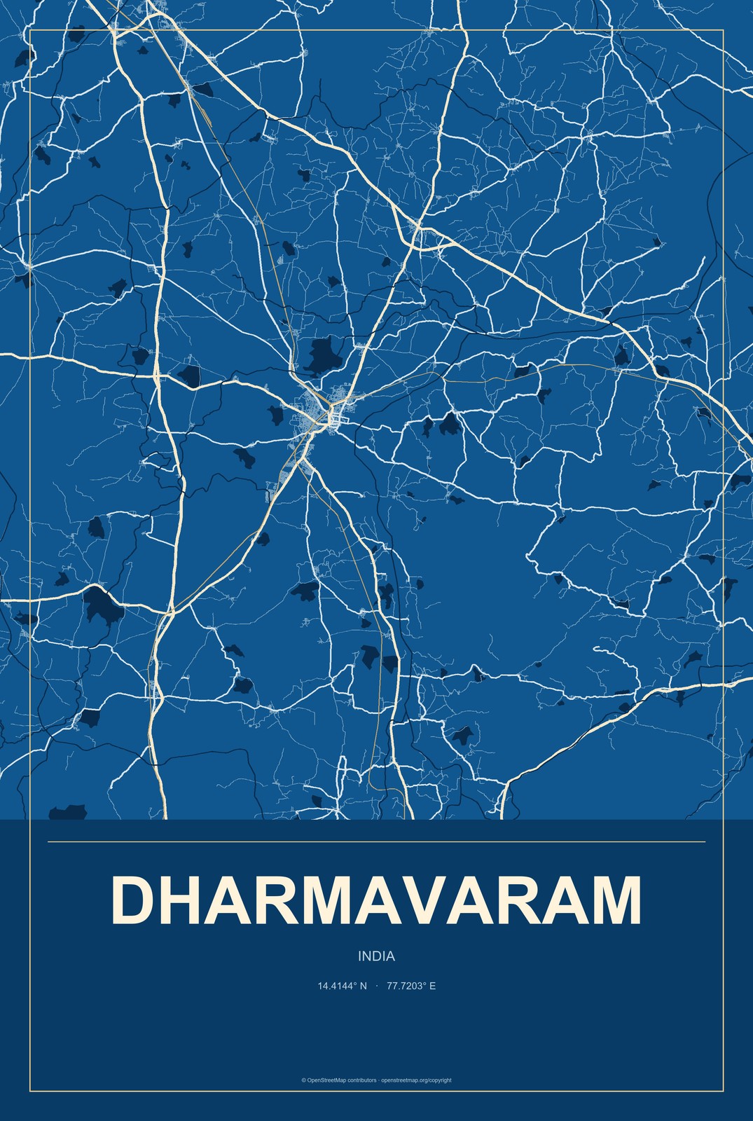 Dharmavaram, India City Map Aluminum Sign in Harbor Cobalt style