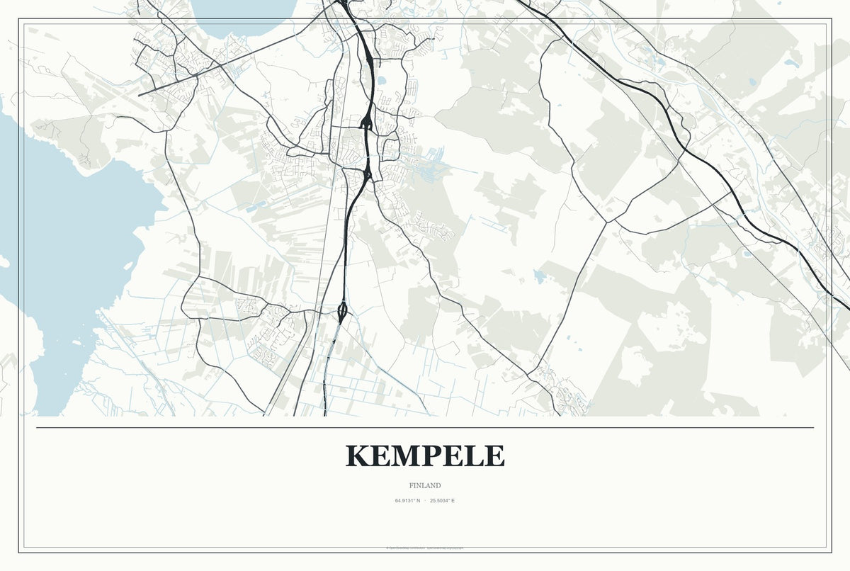 Kempele, Finland City Map Aluminum Sign in Gallery Air style