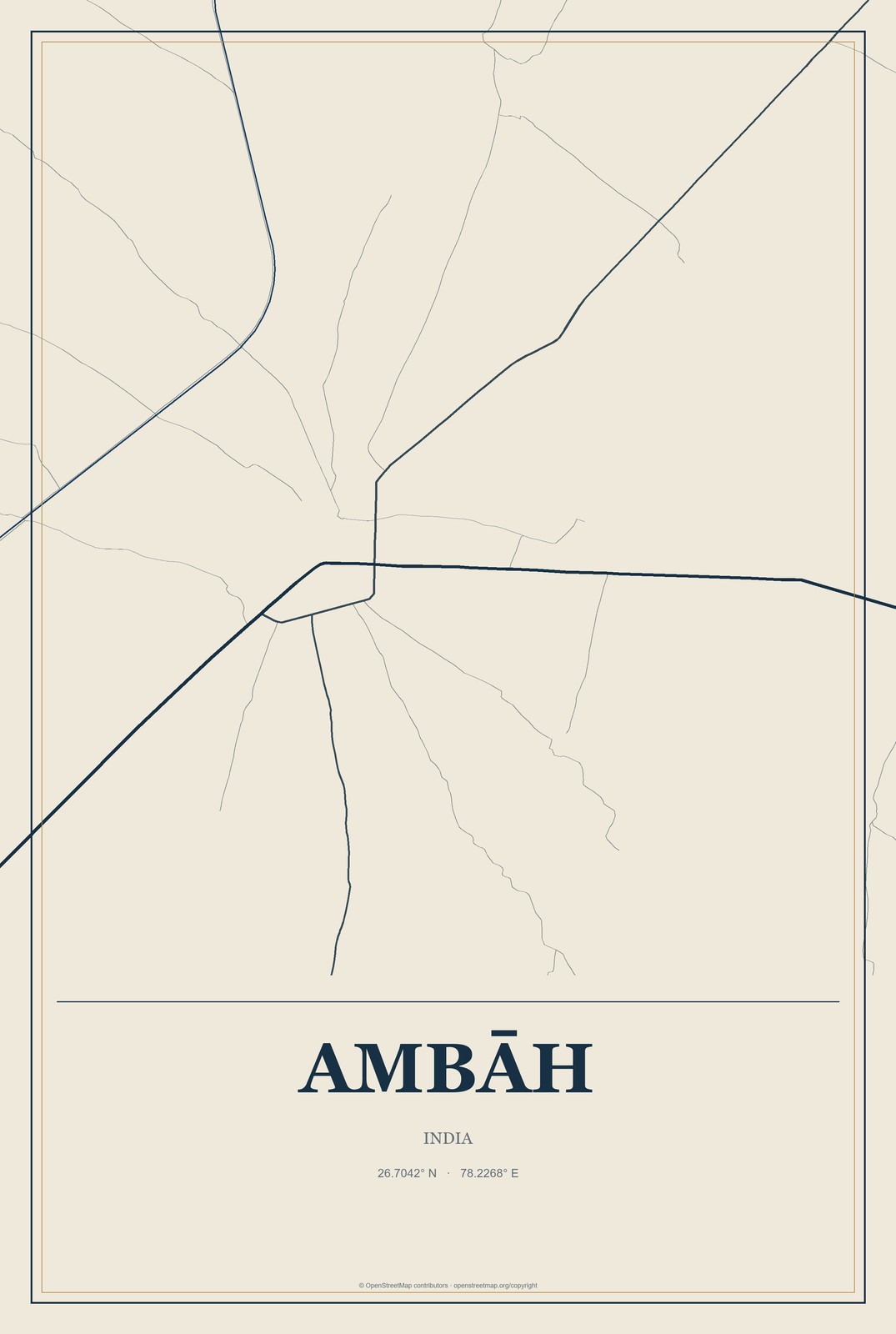 Ambāh, India City Map Aluminum Sign in Coastal Cutout style