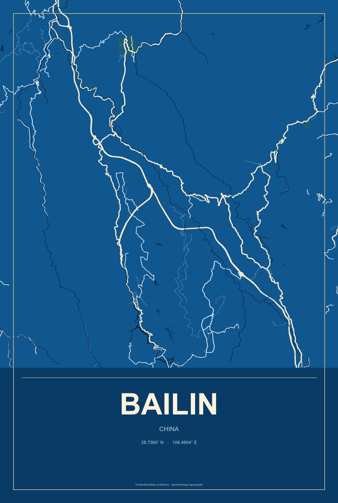 Bailin, Gansu, China City Map Aluminum Sign in Harbor Cobalt style