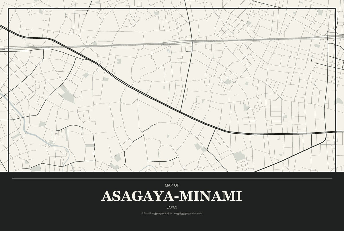 Asagaya-minami, Japan City Map Aluminum Sign in Museum Plaque style