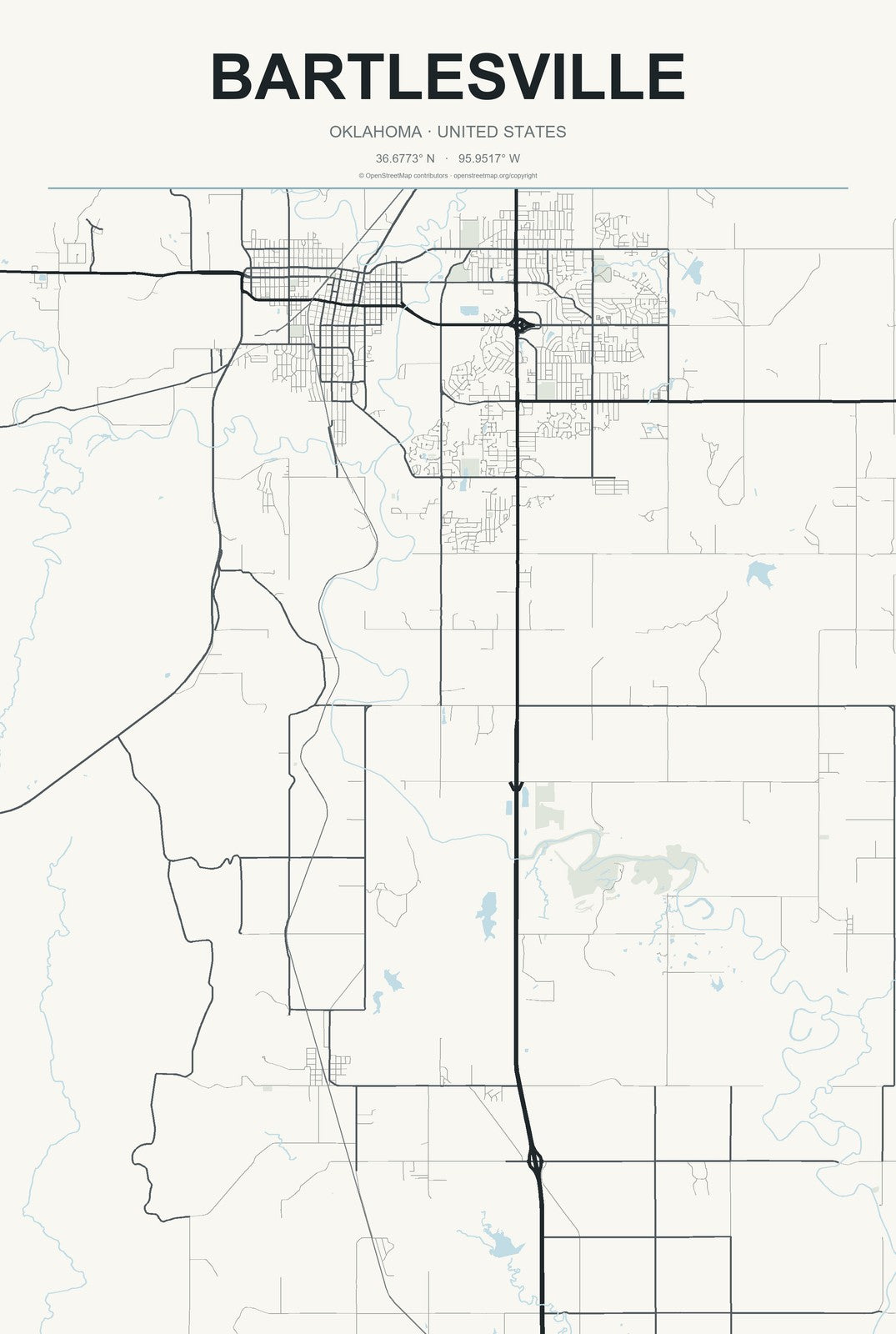 Bartlesville, Oklahoma City Map Aluminum Sign in Headline Atlas style