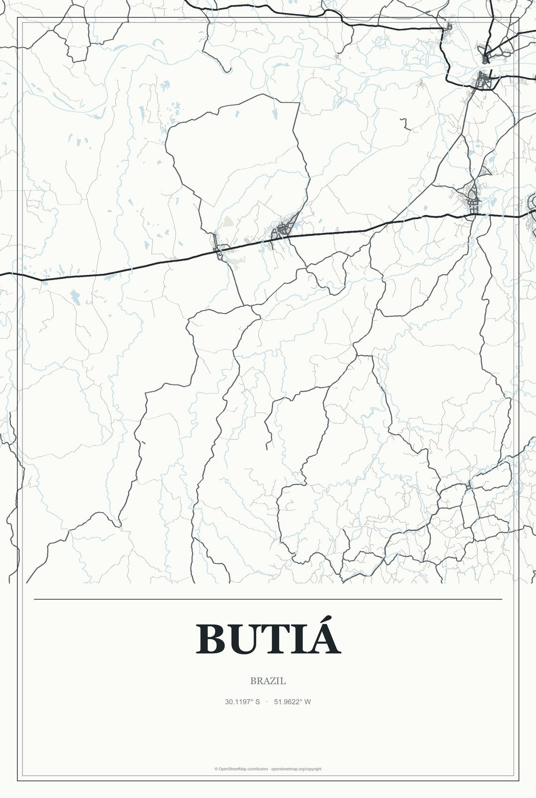 Butiá, Brazil City Map Aluminum Sign in Gallery Air style