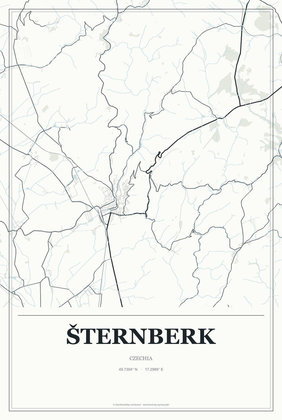 Šternberk, Czechia City Map Aluminum Sign in Gallery Air style