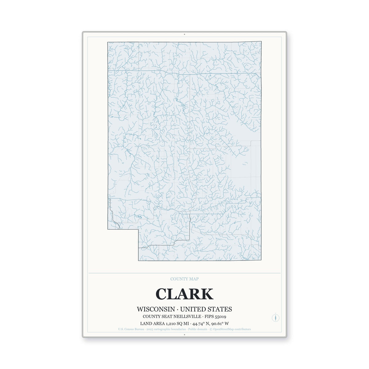 Clark County, Wisconsin Map Aluminum Sign in Gallery Air style