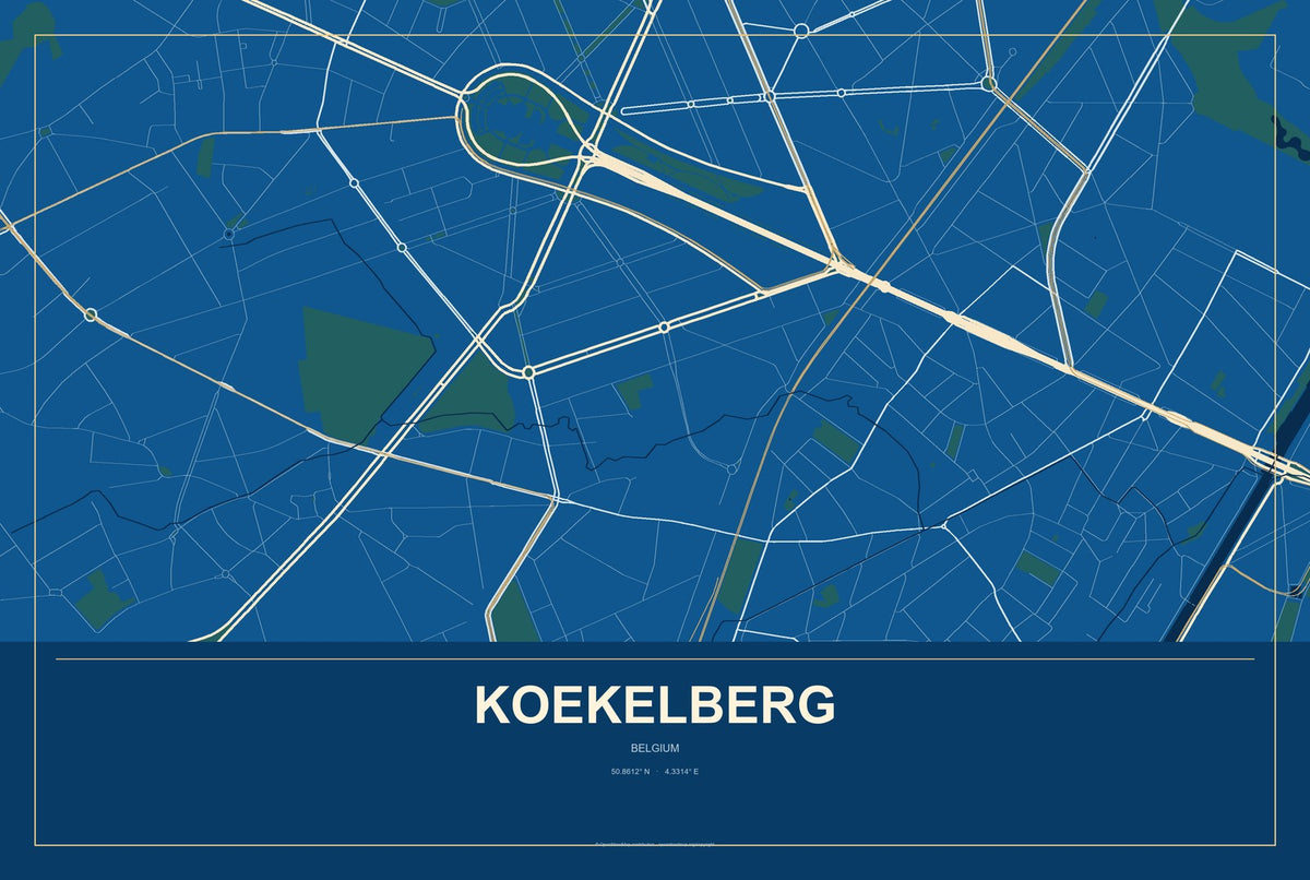 Koekelberg, Belgium City Map Aluminum Sign in Harbor Cobalt style