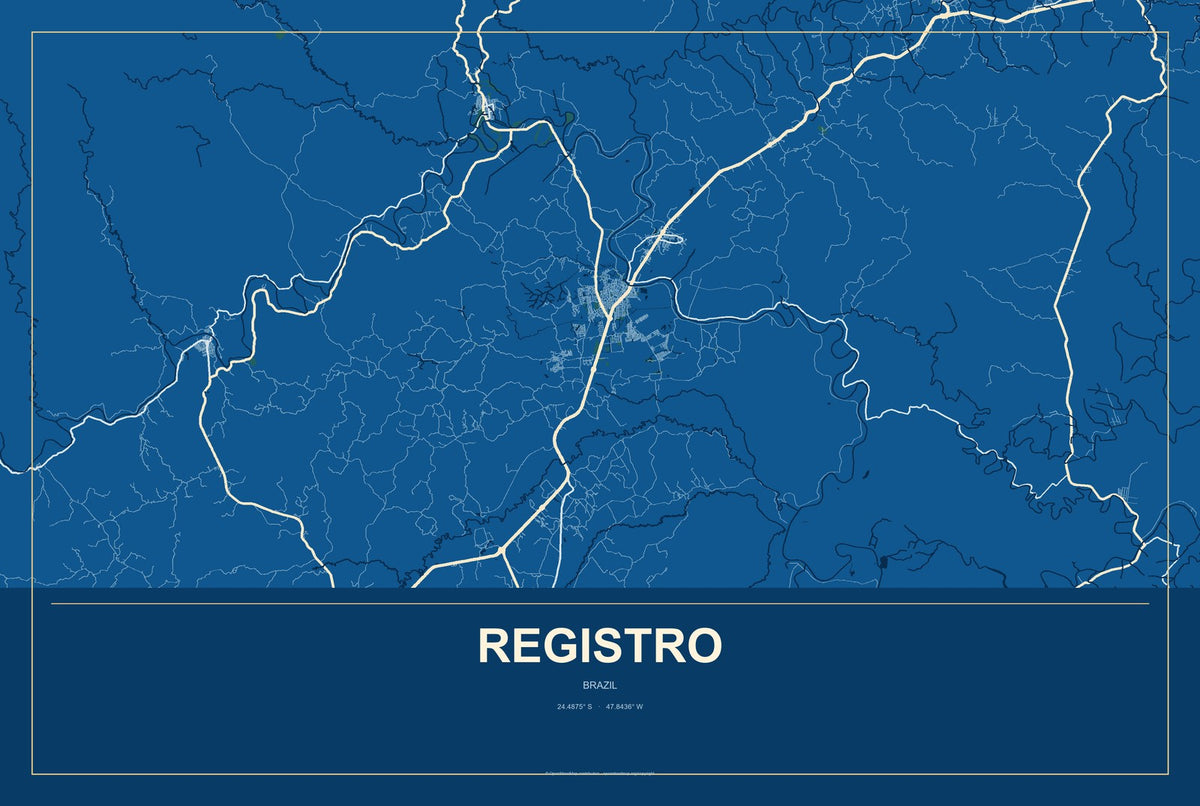 Registro, Brazil City Map Aluminum Sign in Harbor Cobalt style