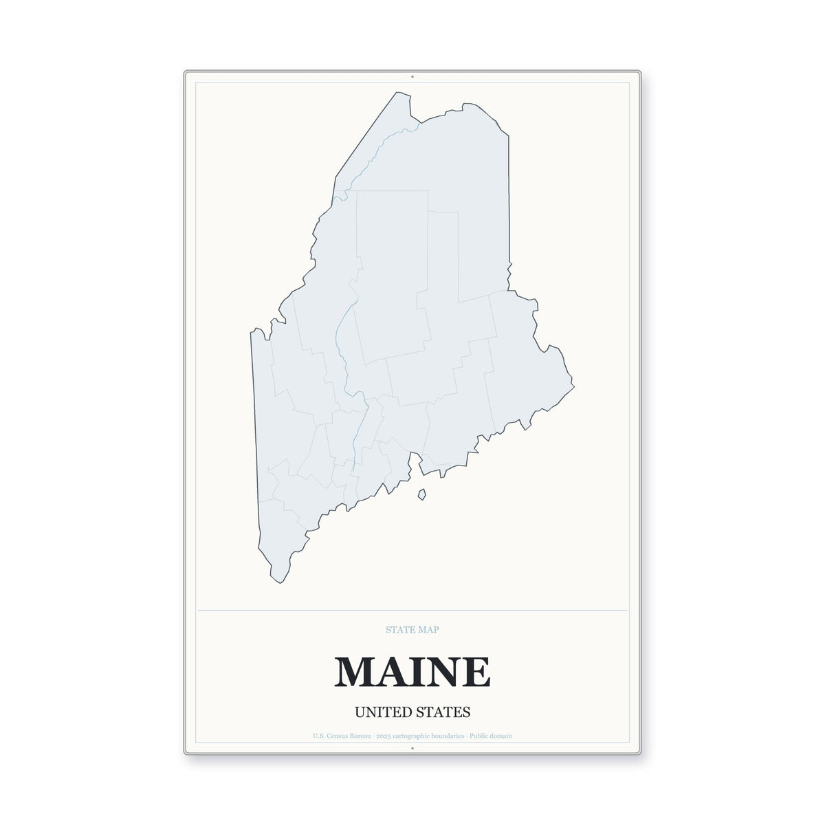 Maine state map aluminum sign in Gallery Air style