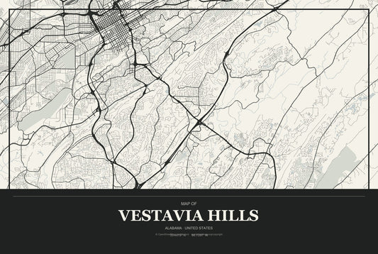 Vestavia Hills, Alabama City Map Aluminum Sign in Museum Plaque style