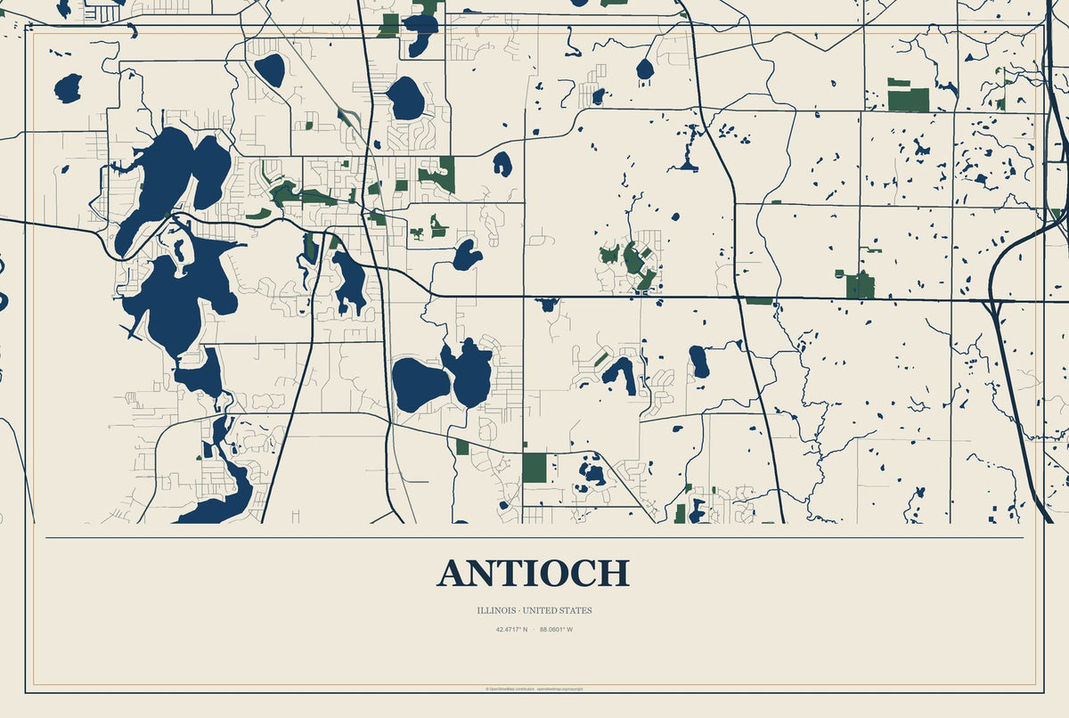 Antioch, Illinois City Map Aluminum Sign in Coastal Cutout style