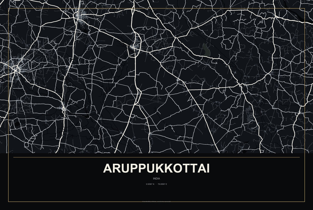 Aruppukkottai, India City Map Aluminum Sign in Metropolitan Noir style