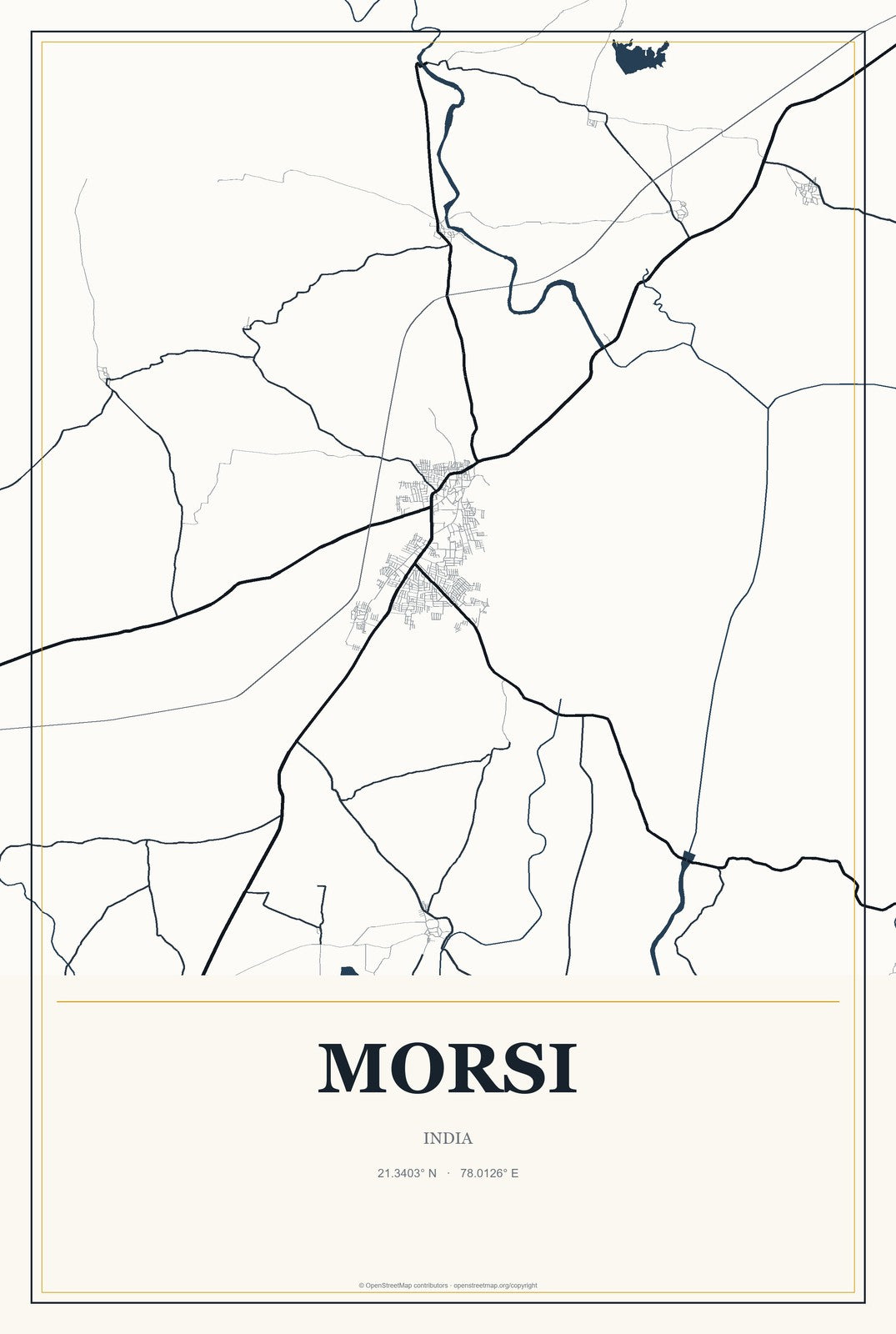 Morsi, India City Map Aluminum Sign in Citrine Modern style