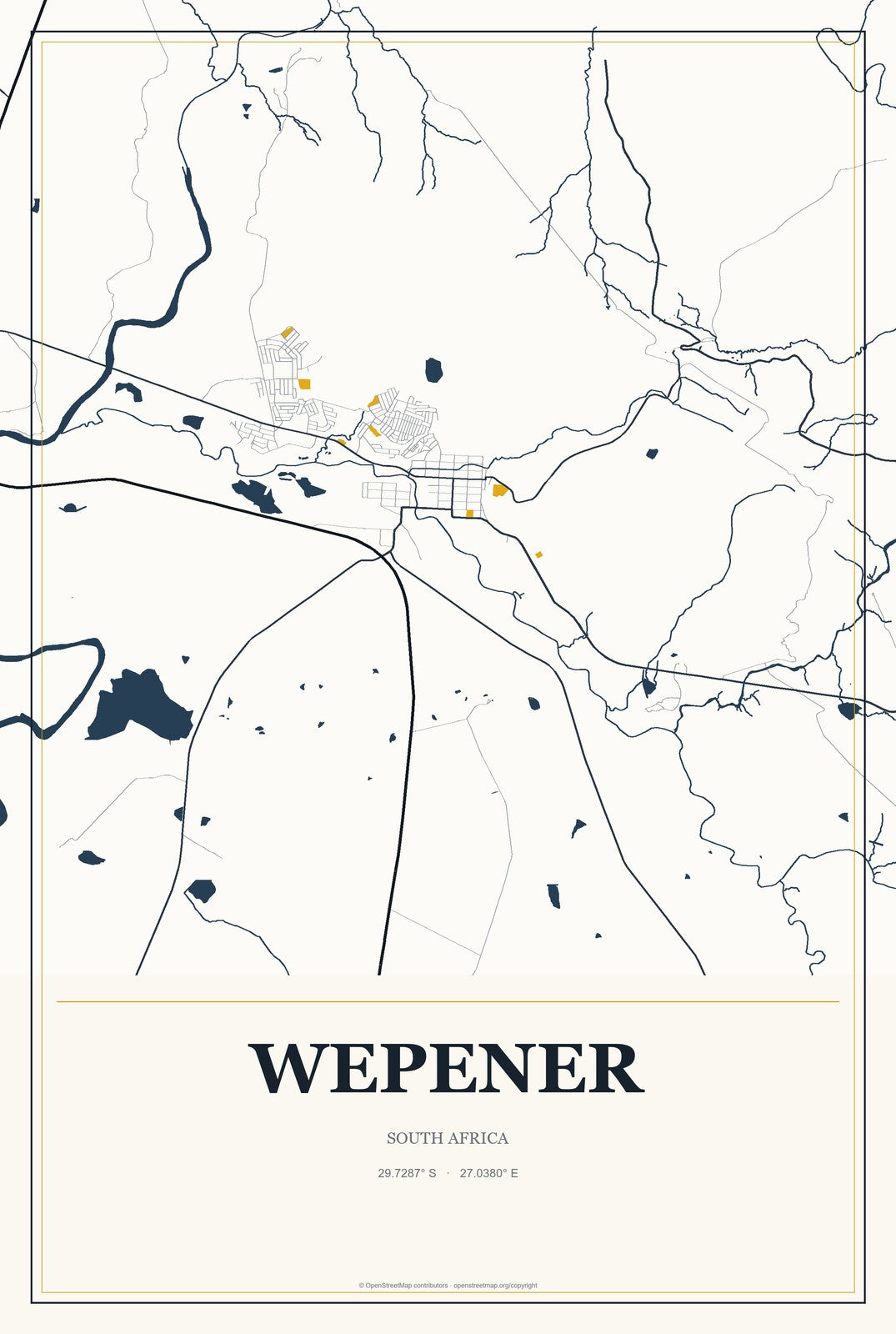 Wepener, South Africa City Map Aluminum Sign in Citrine Modern style