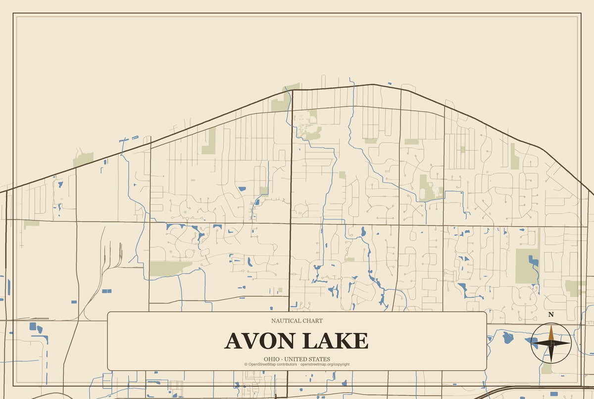 Avon Lake, Ohio City Map Aluminum Sign in Heritage Nautical style