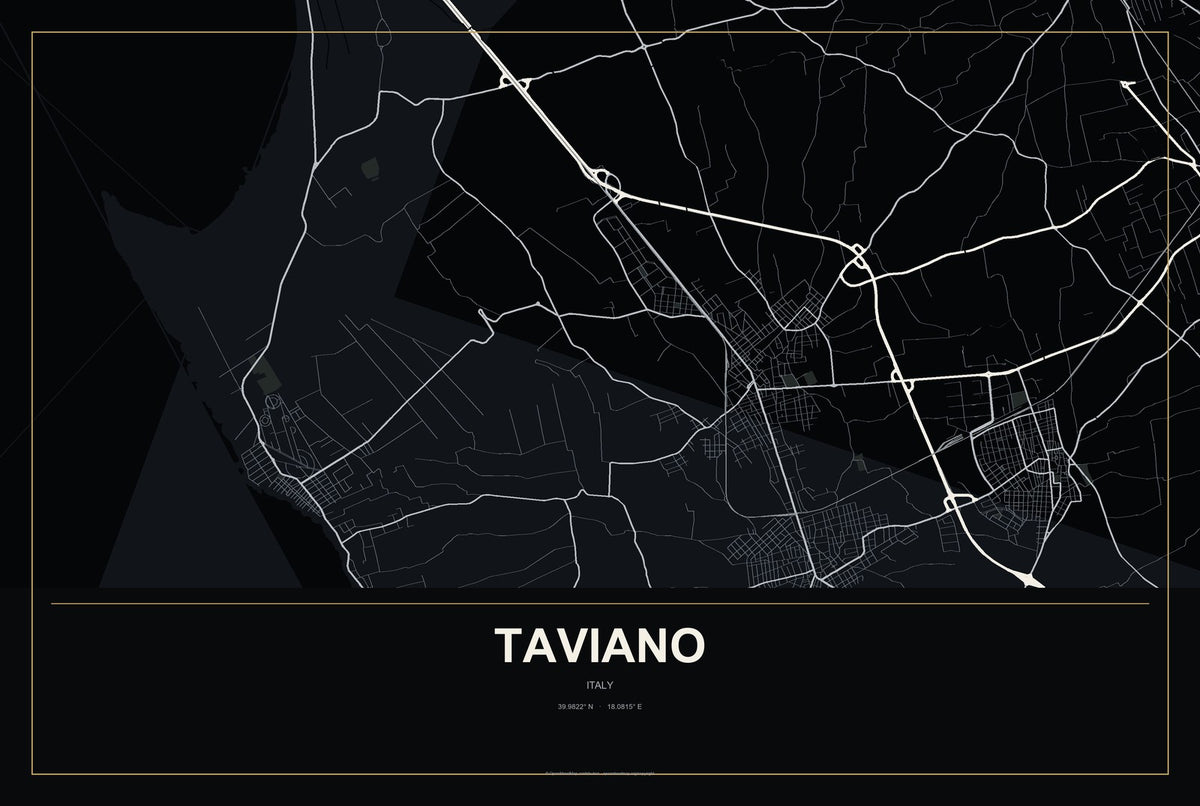 Taviano, Italy City Map Aluminum Sign in Metropolitan Noir style