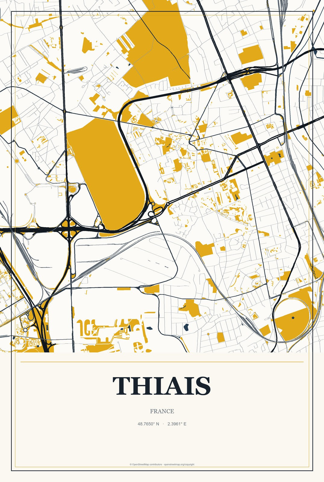 Thiais, France City Map Aluminum Sign in Citrine Modern style