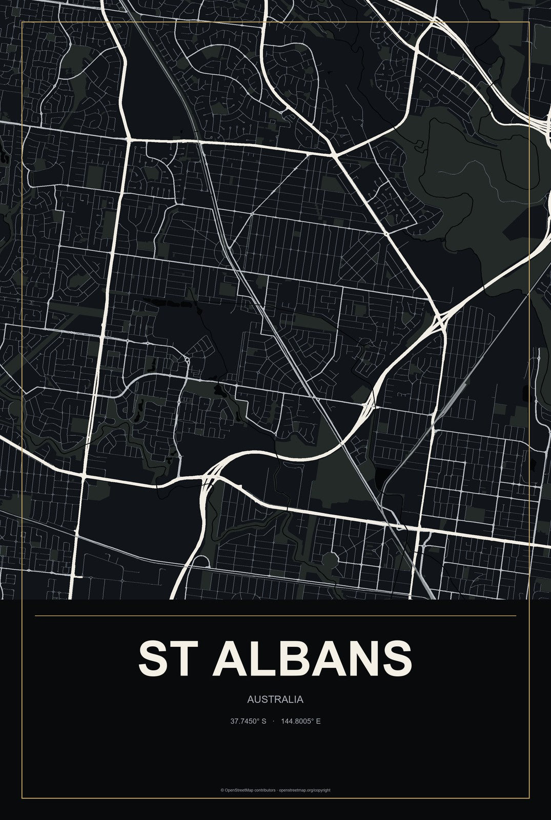 St Albans, Australia City Map Aluminum Sign in Metropolitan Noir style