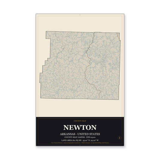 Newton County, Arkansas Map Aluminum Sign in Museum Plaque style