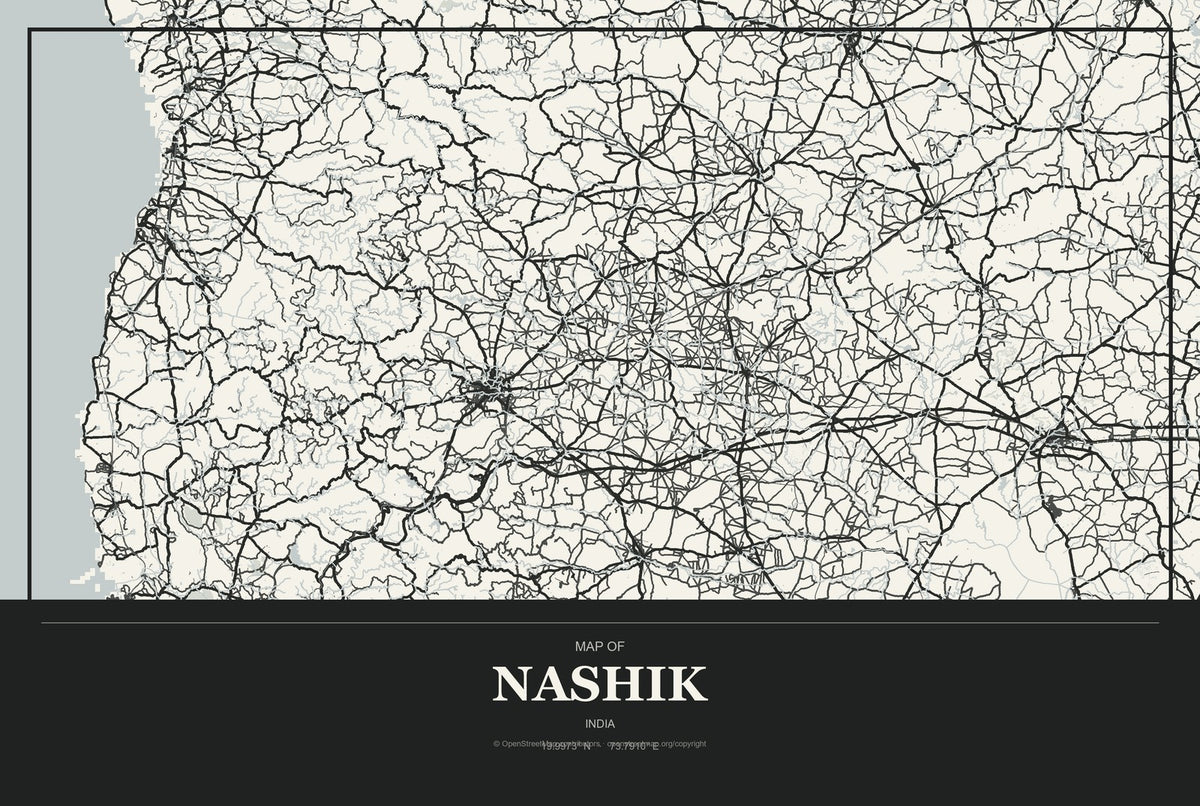 Nashik, India City Map Aluminum Sign in Museum Plaque style
