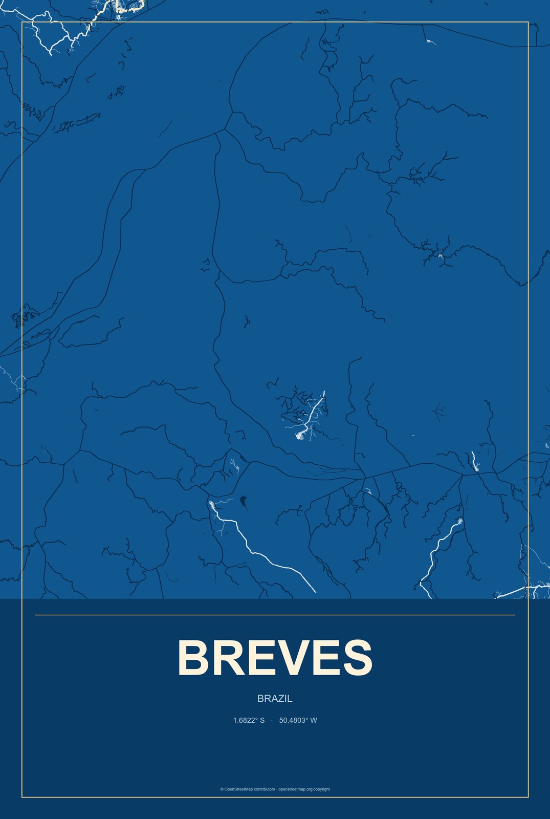 Breves, Brazil City Map Aluminum Sign in Harbor Cobalt style