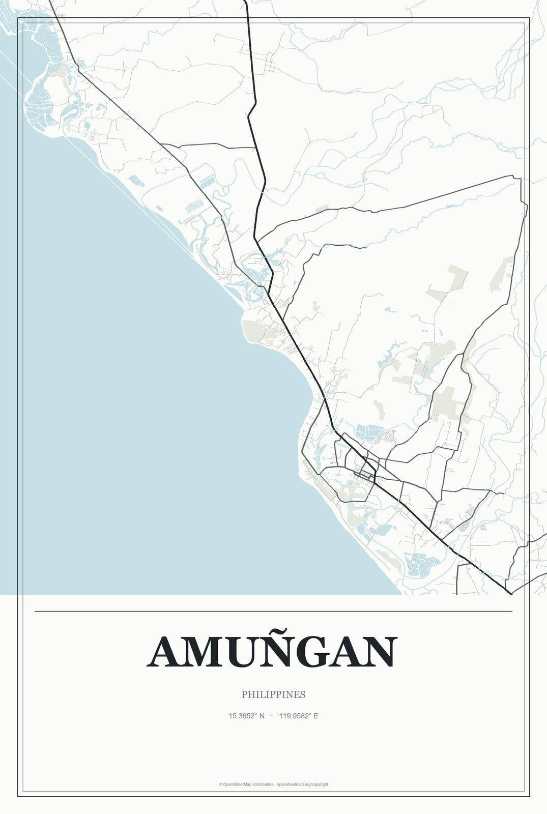 Amuñgan, Philippines City Map Aluminum Sign in Gallery Air style