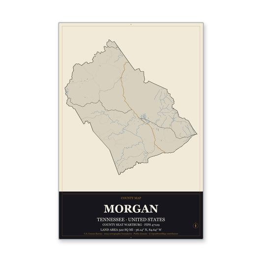 Morgan County, Tennessee Map Aluminum Sign in Museum Plaque style