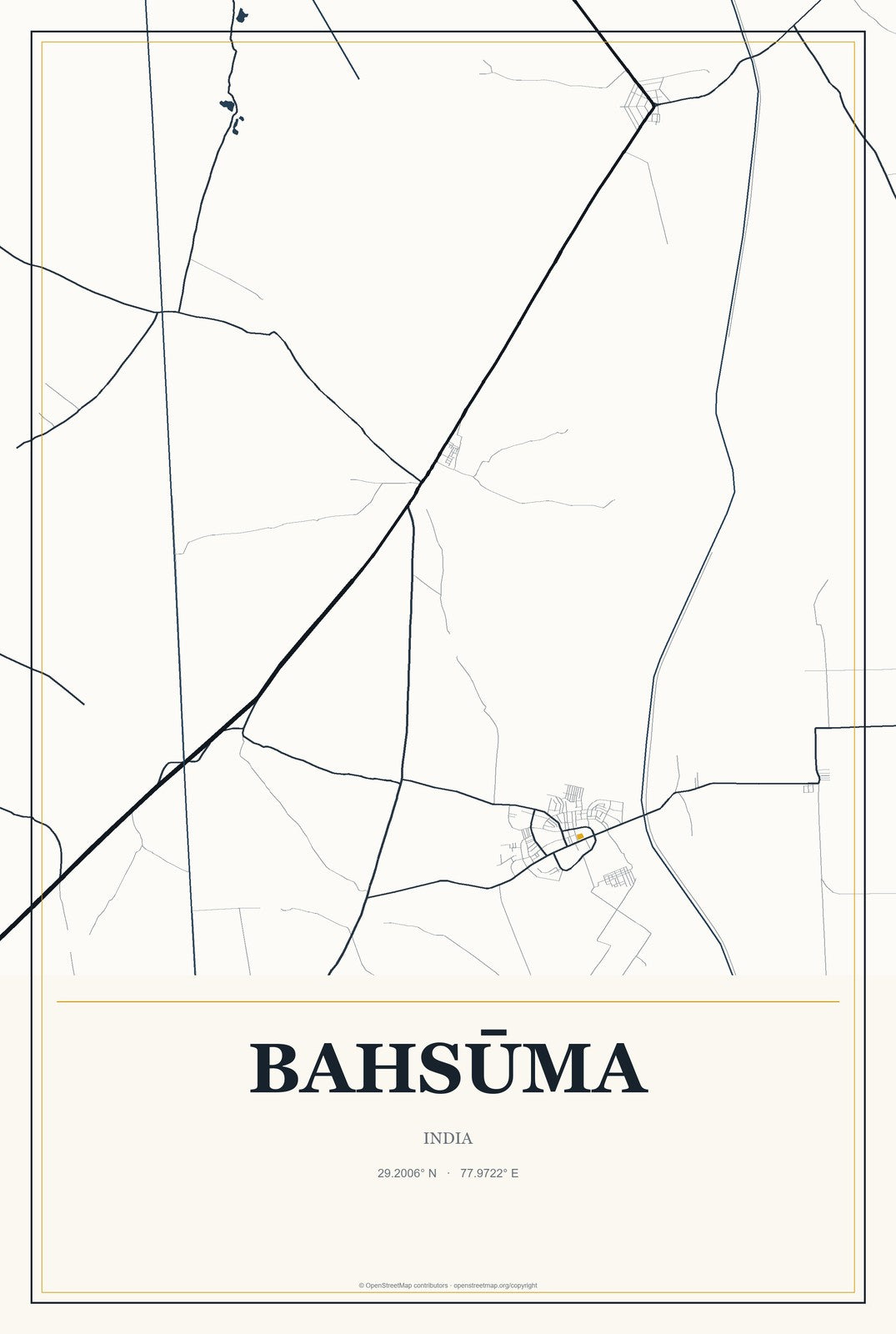 Bahsūma, India City Map Aluminum Sign in Citrine Modern style
