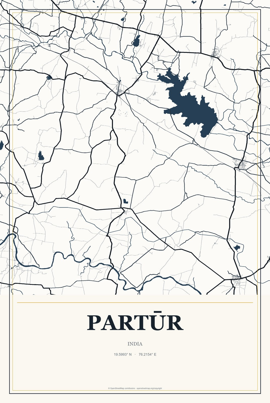 Partūr, India City Map Aluminum Sign in Citrine Modern style