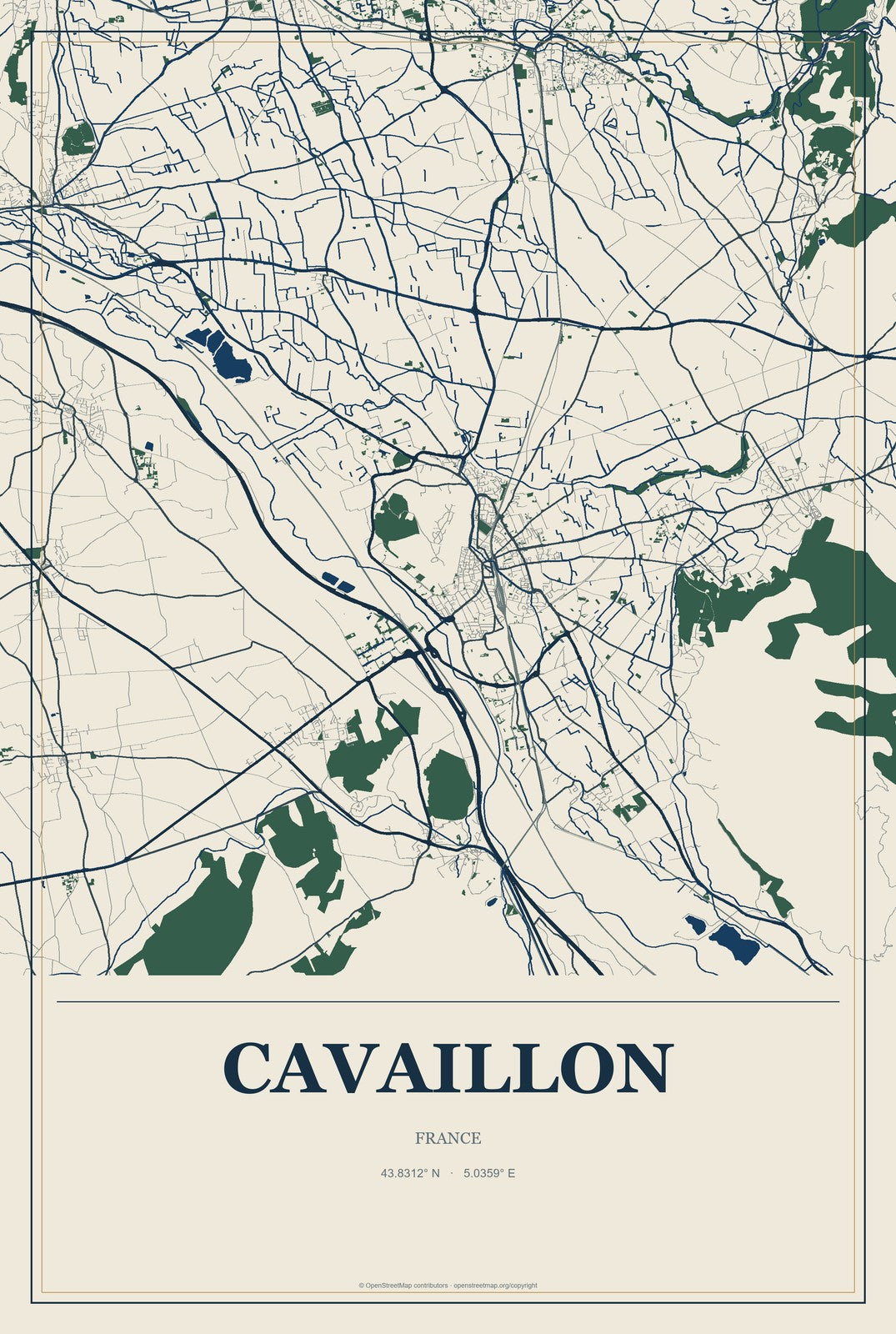 Cavaillon, France City Map Aluminum Sign in Coastal Cutout style