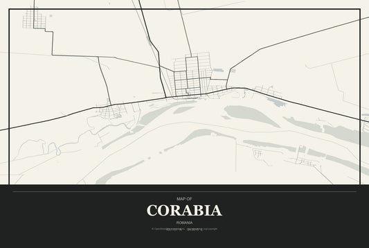 Corabia, Romania City Map Aluminum Sign in Museum Plaque style