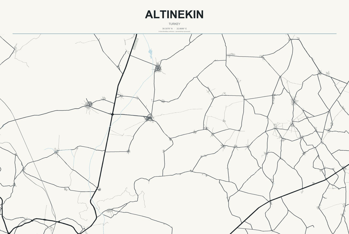 Altınekin, Turkey City Map Aluminum Sign in Headline Atlas style