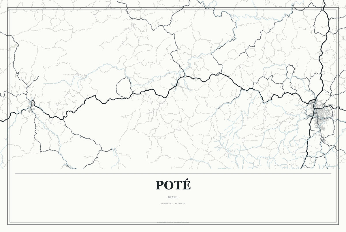 Poté, Brazil City Map Aluminum Sign in Gallery Air style