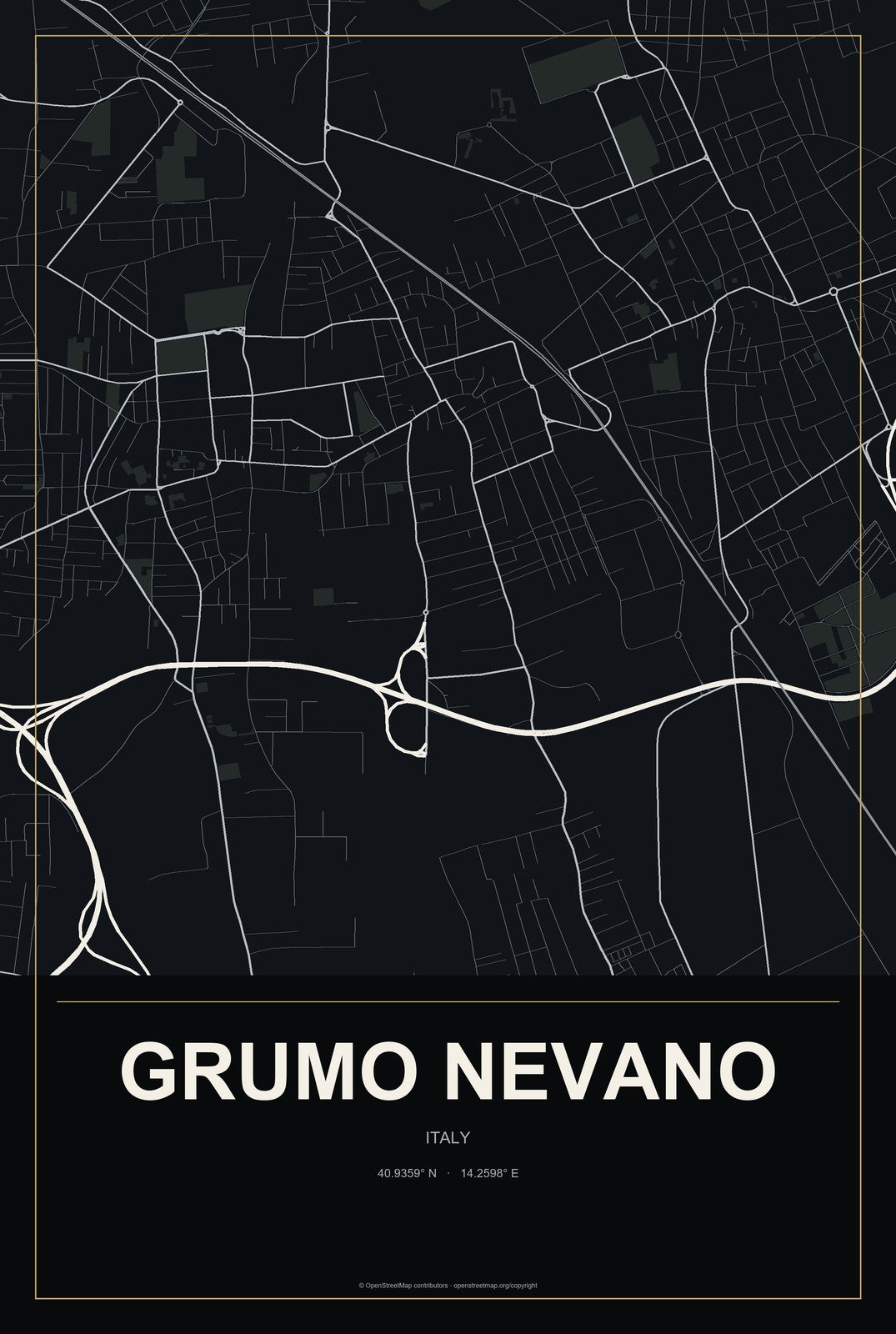 Grumo Nevano, Italy City Map Aluminum Sign in Metropolitan Noir style