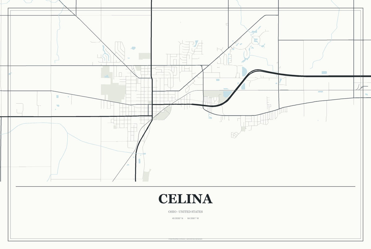 Celina, Ohio City Map Aluminum Sign in Gallery Air style