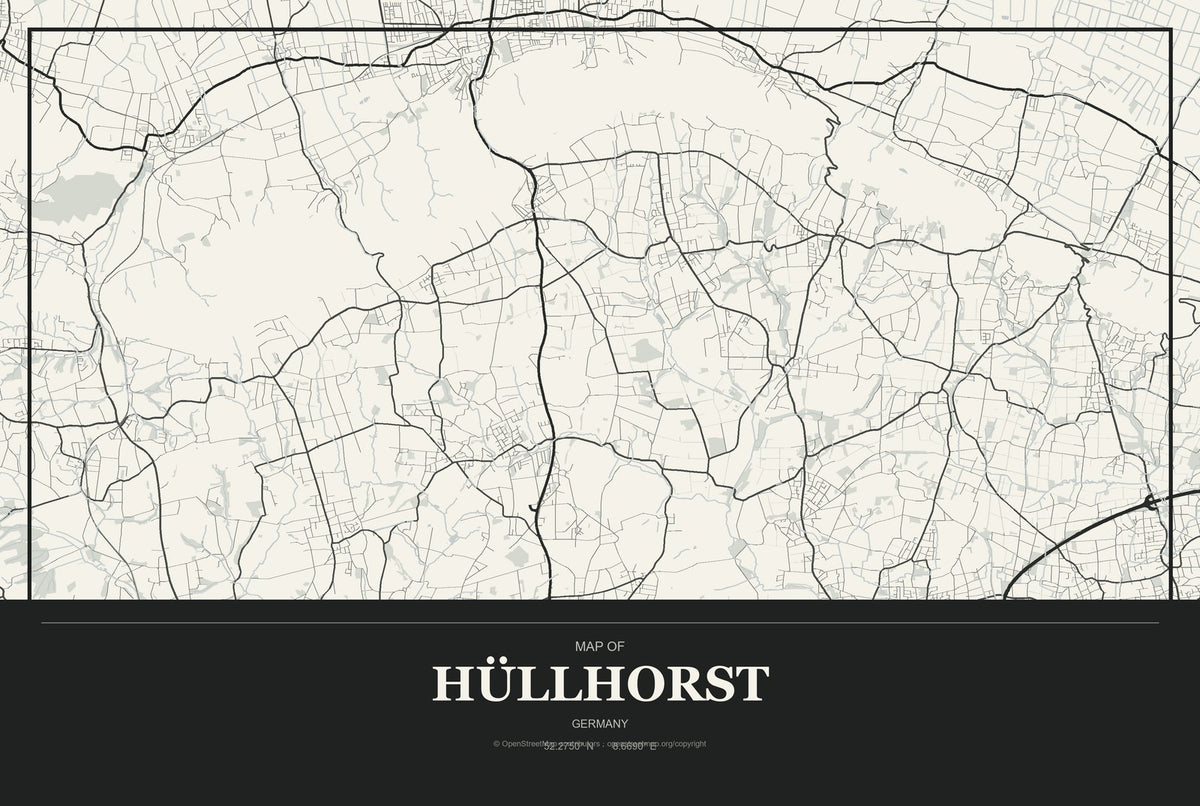 Hüllhorst, Germany City Map Aluminum Sign in Museum Plaque style