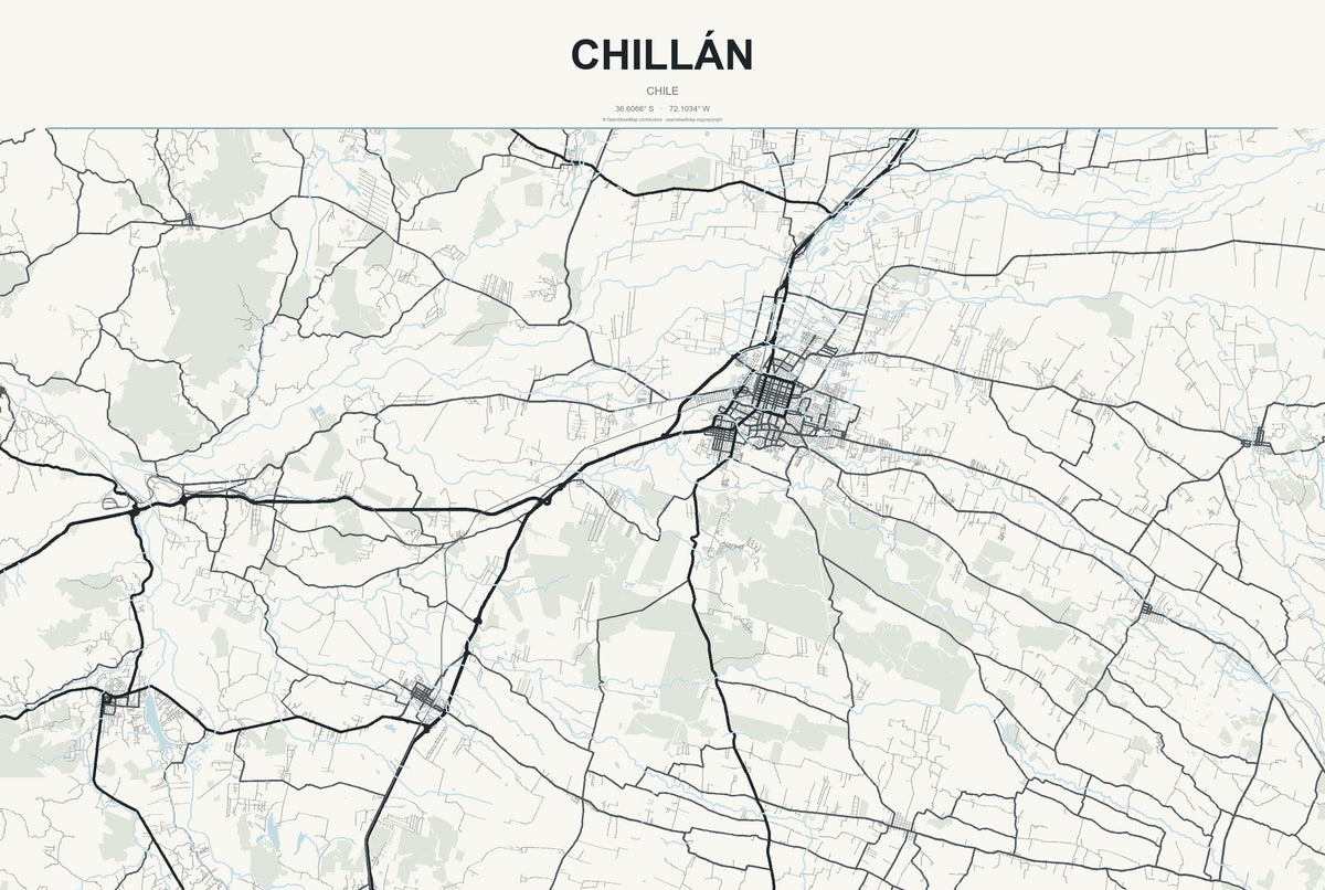 Chillán, Chile City Map Aluminum Sign in Headline Atlas style