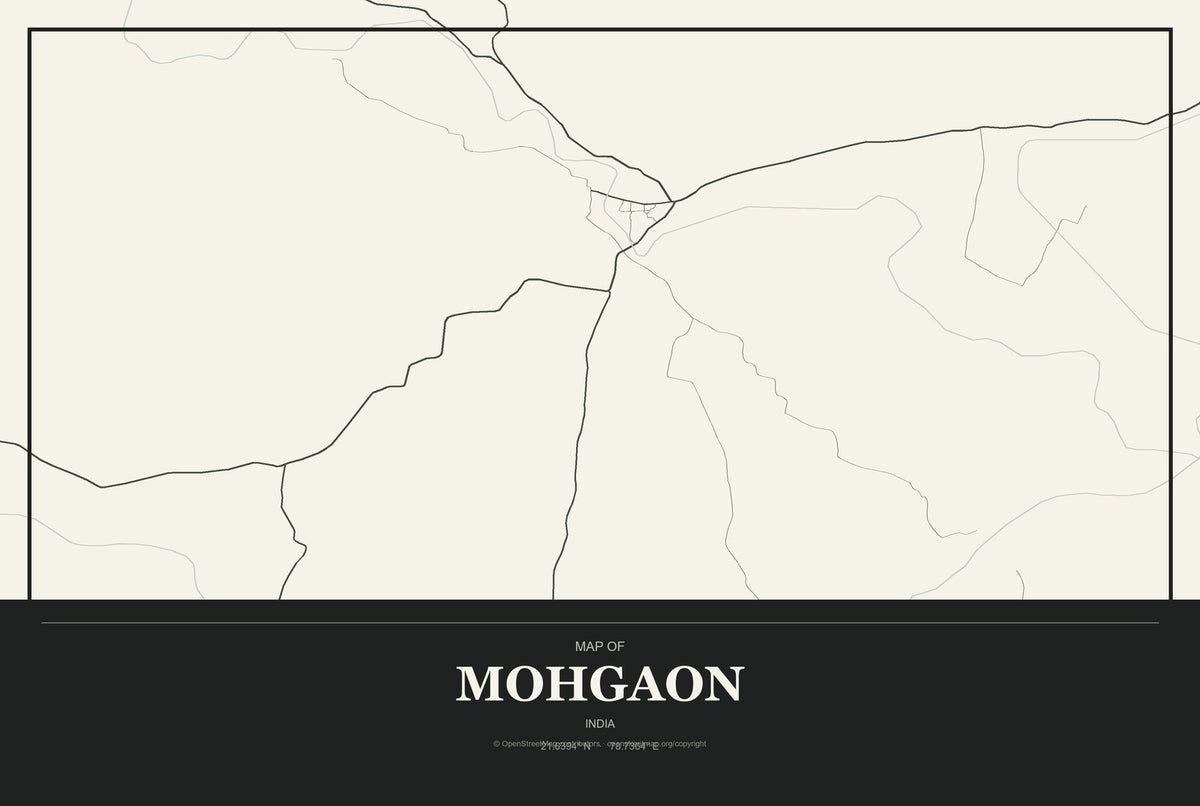 Mohgaon, India City Map Aluminum Sign in Museum Plaque style