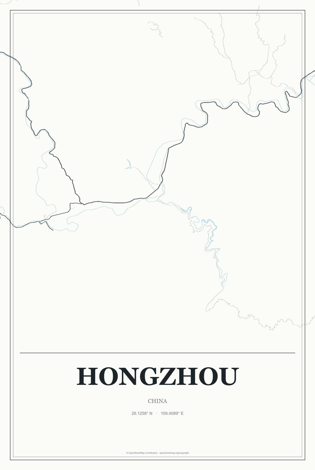 Hongzhou, China City Map Aluminum Sign in Gallery Air style
