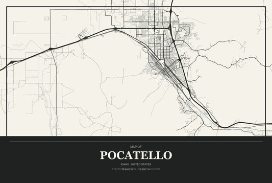 Pocatello, Idaho City Map Aluminum Sign in Museum Plaque style