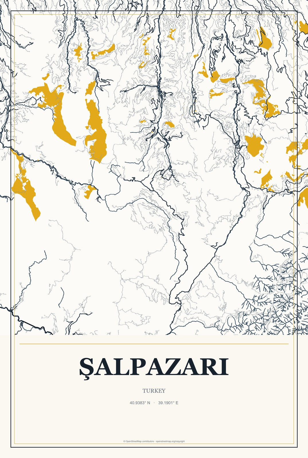 Şalpazarı, Turkey City Map Aluminum Sign in Citrine Modern style