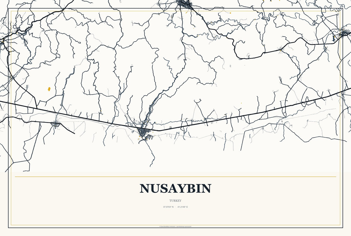 Nusaybin, Turkey City Map Aluminum Sign in Citrine Modern style