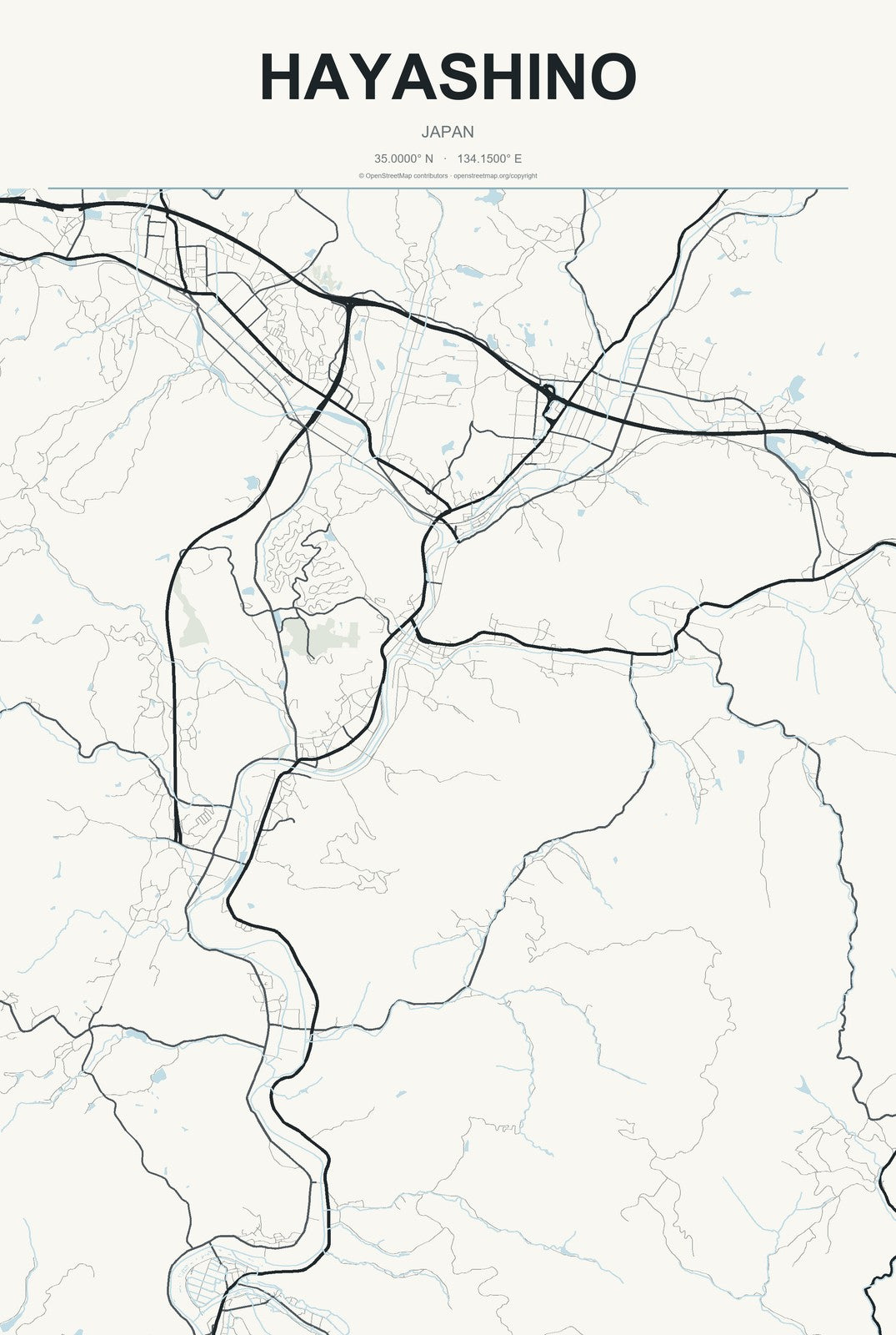Hayashino, Japan City Map Aluminum Sign in Headline Atlas style