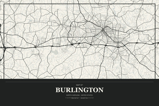 Burlington, North Carolina City Map Aluminum Sign in Museum Plaque style
