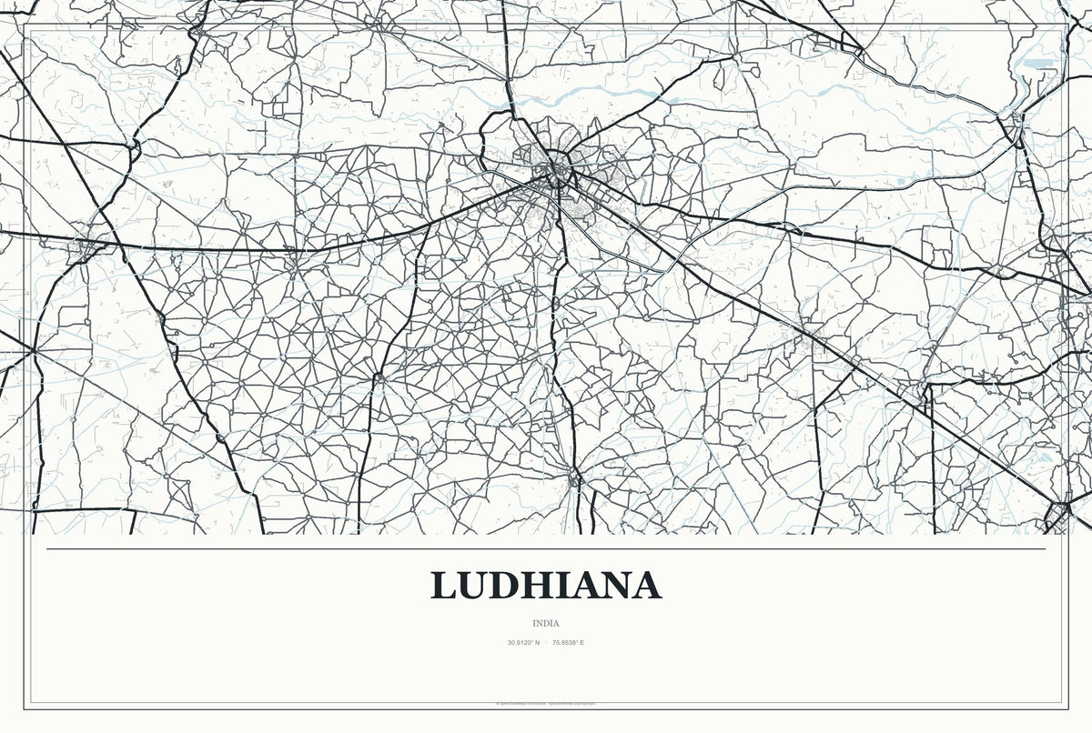 Ludhiana, India City Map Aluminum Sign in Gallery Air style