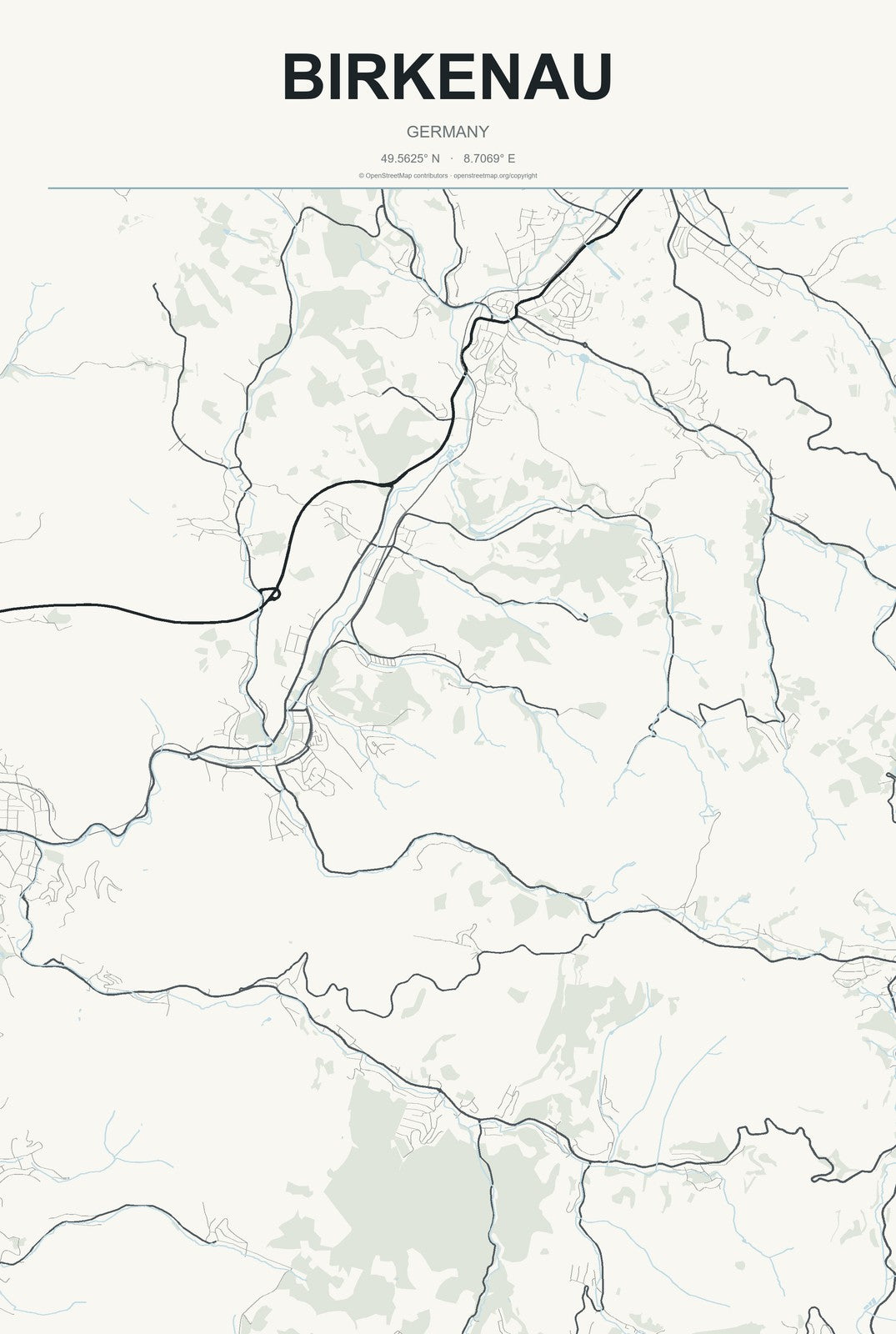 Birkenau, Germany City Map Aluminum Sign in Headline Atlas style